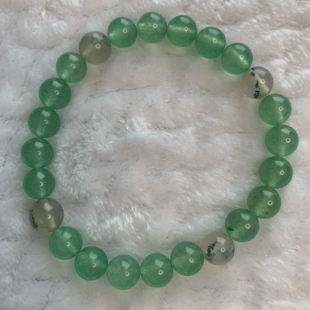 Green Aventurine and Moss Agate Crystal Bracelet 3” Anklet/Stretch Bracelet